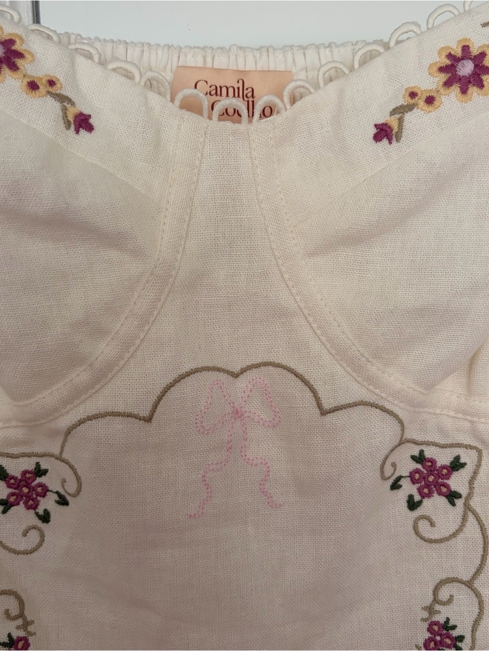 New Camila Coelho Embroidered Linen Blend Midi Dress Ivory Cottagecore Large - Picture 8 of 12
